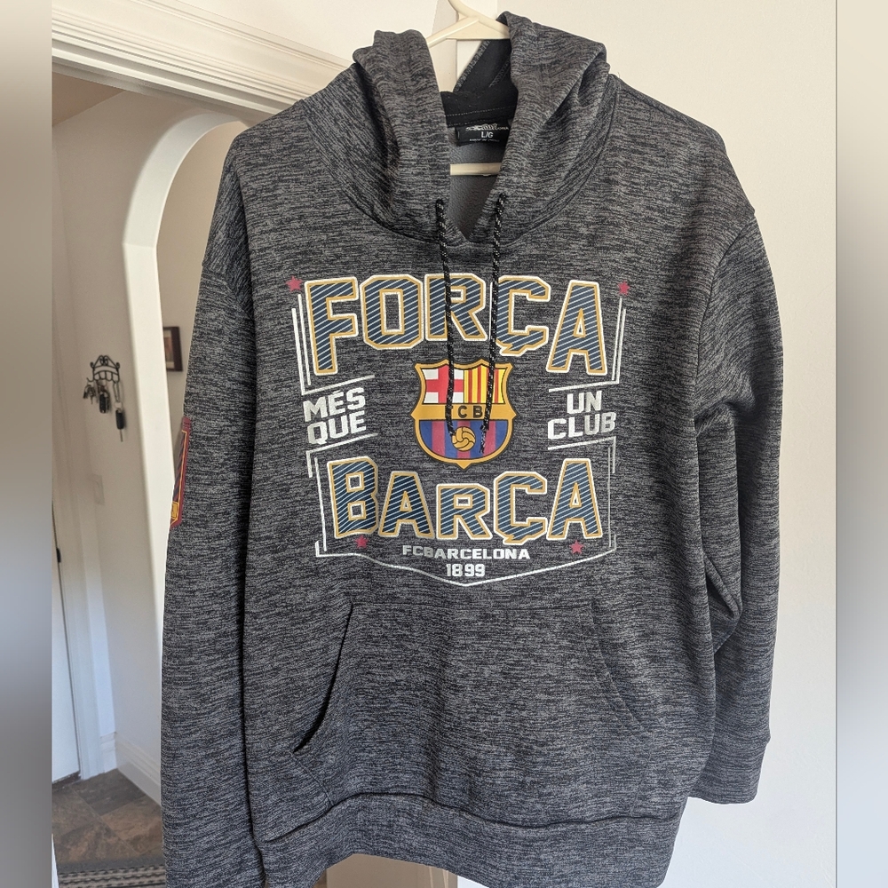 FCBarcelona Forca Barca Pull Over Drawstring Polyester. Hoodie Size L/G